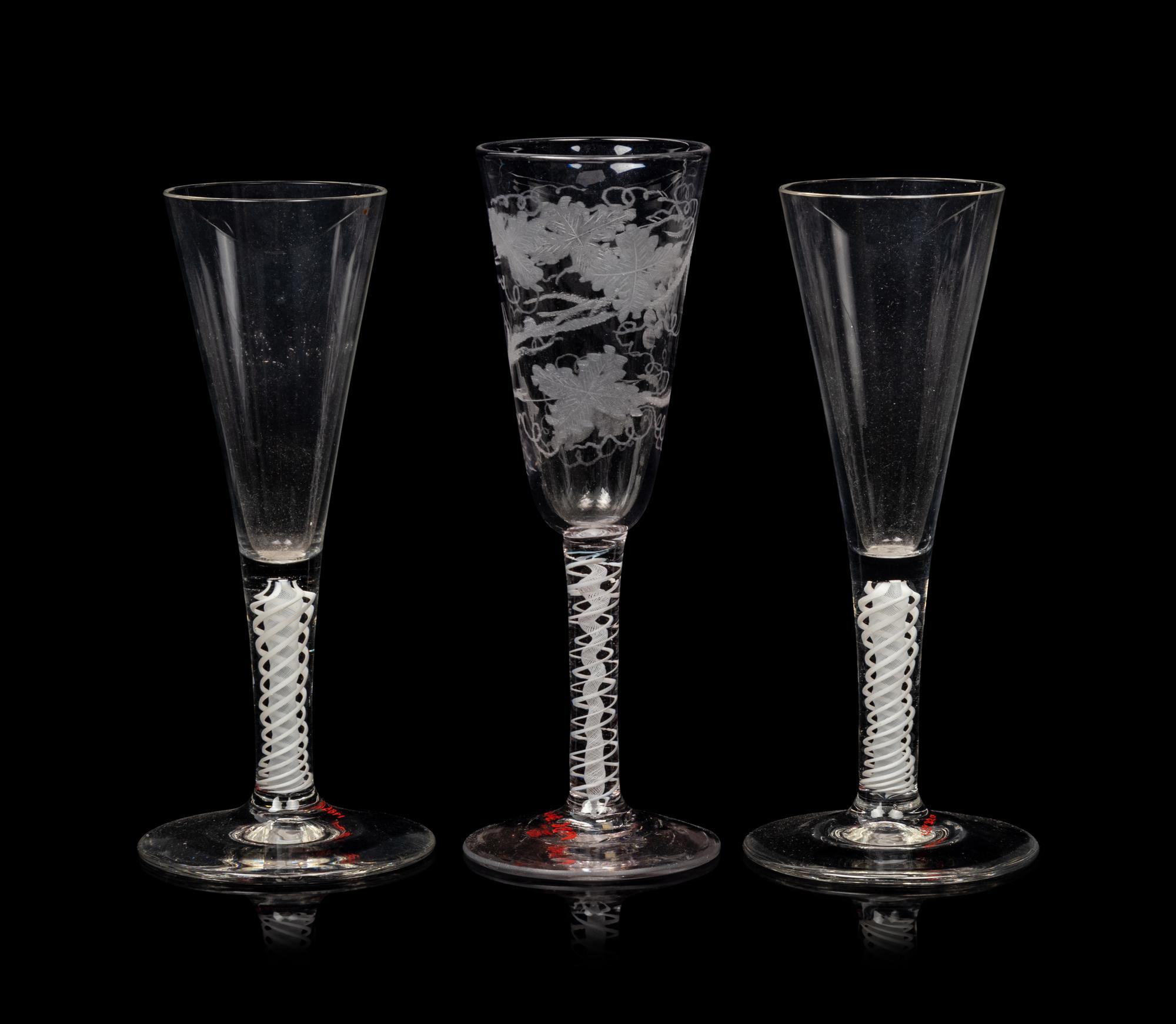 A Group of Three English Glass Ale Stems