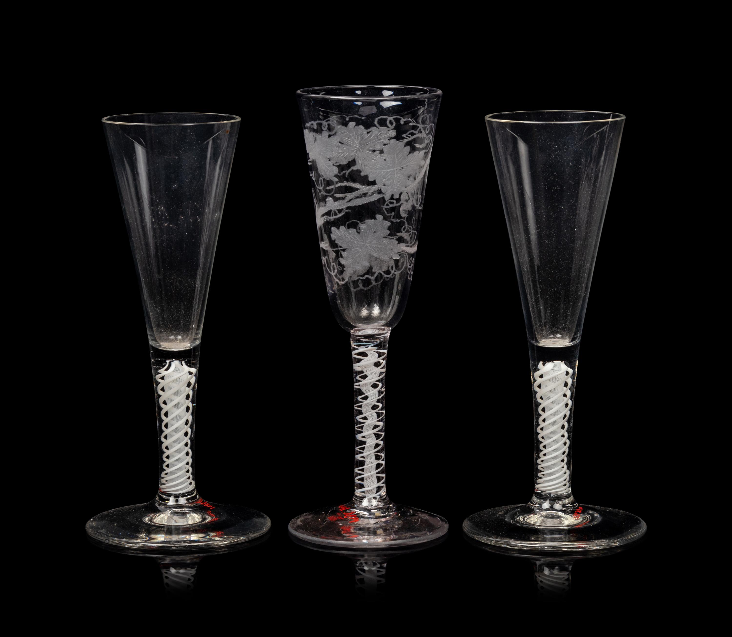 A Group of Three English Glass Ale Stems