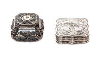 Two Continental Silver Boxes, French and Dutch, 19th Century, each of square form with gilt interior.