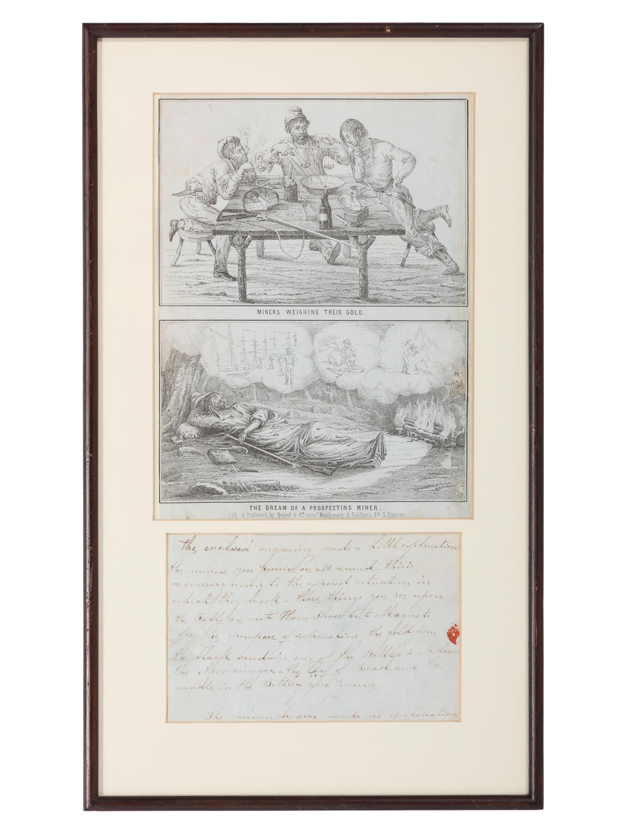 [MINING]. Pictorial California letter sheet depicting gold miners with period note.
