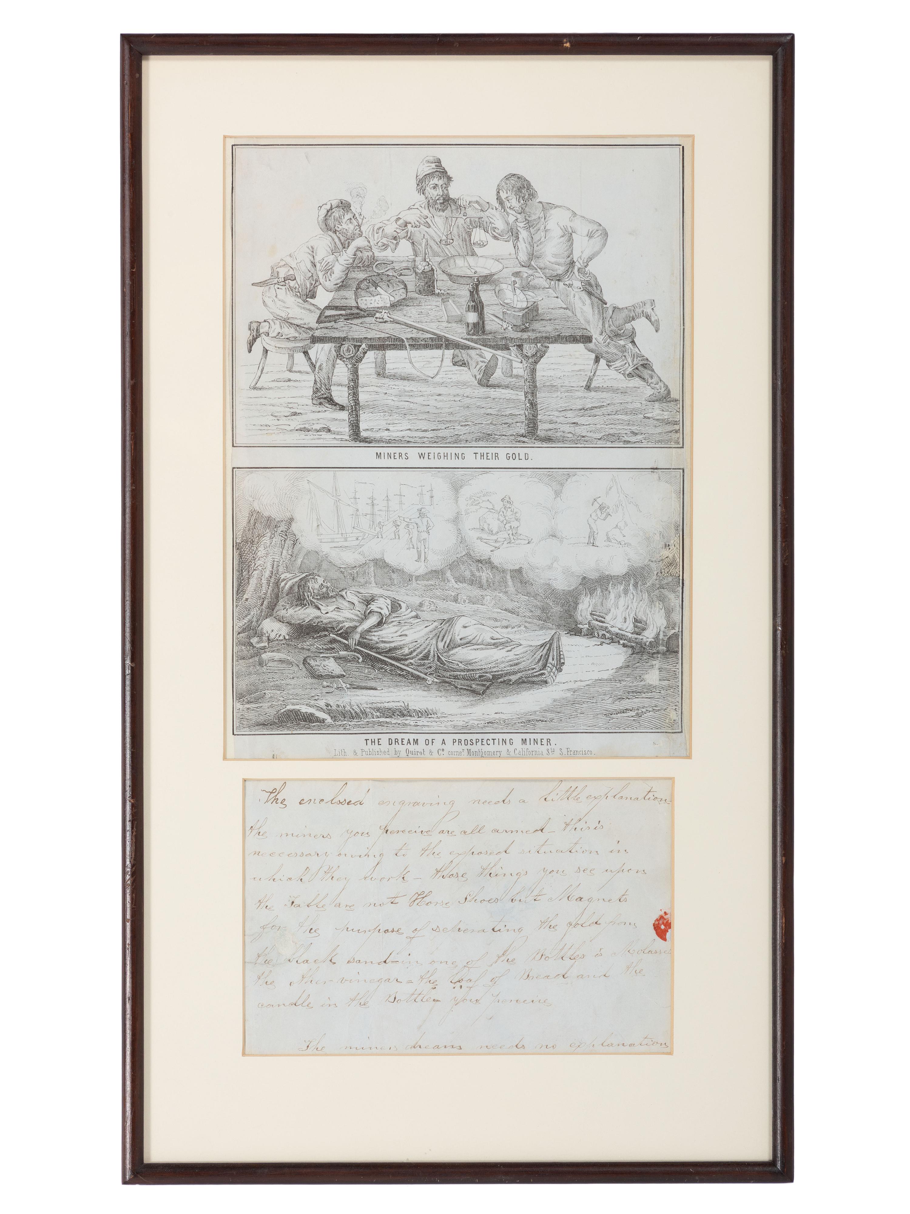 [MINING]. Pictorial California letter sheet depicting gold miners with period note.