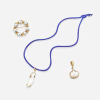 A Three-Piece Collection of 14K Yellow Gold and Pearl Jewelry