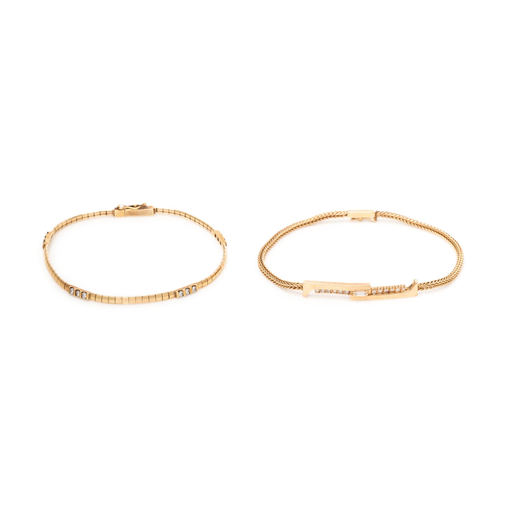 COLLECTION OF YELLOW GOLD AND DIAMOND BRACELETS