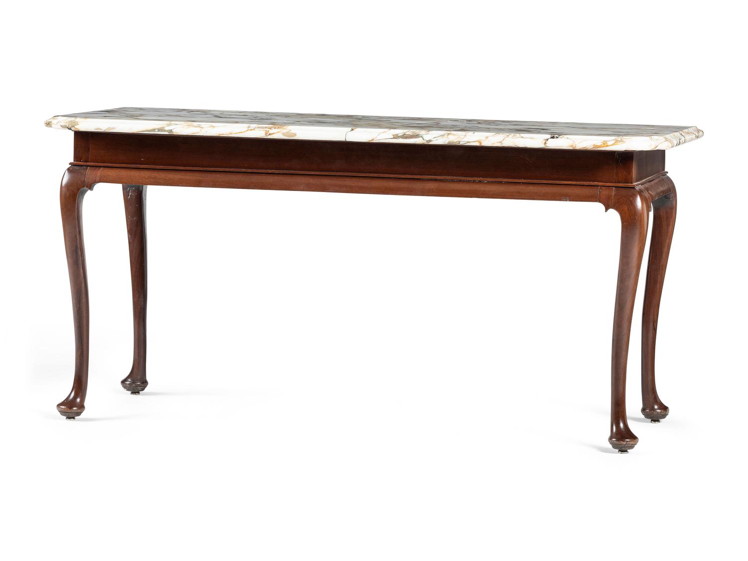 A Queen Anne Carved Mahogany Marble-Top Console Table