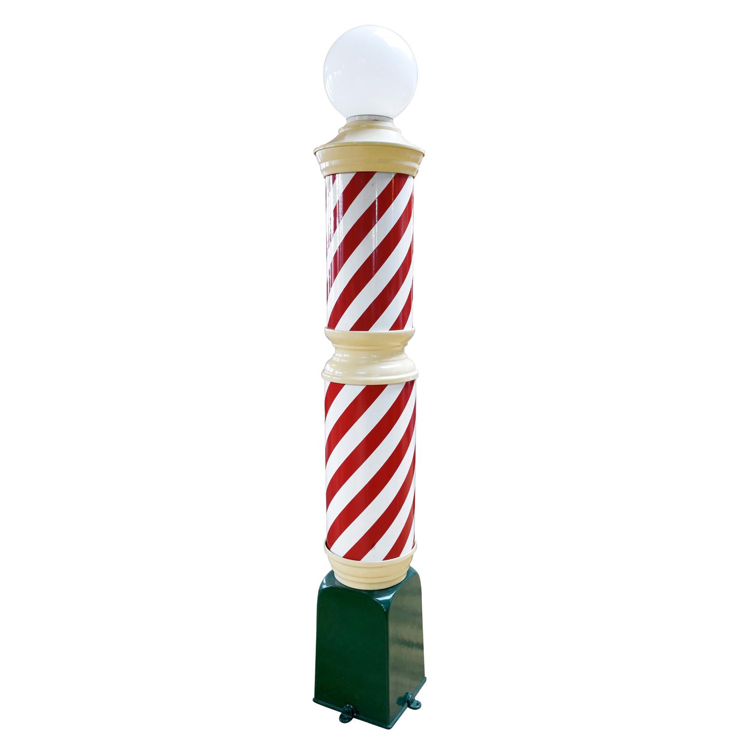 A Metal and Glass Barber Pole 12" W x 12" D x 89" H — United States, Early 20th Century