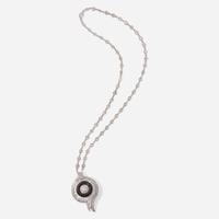 A 14K White Gold, Platinum, Diamond, and Onyx Necklace