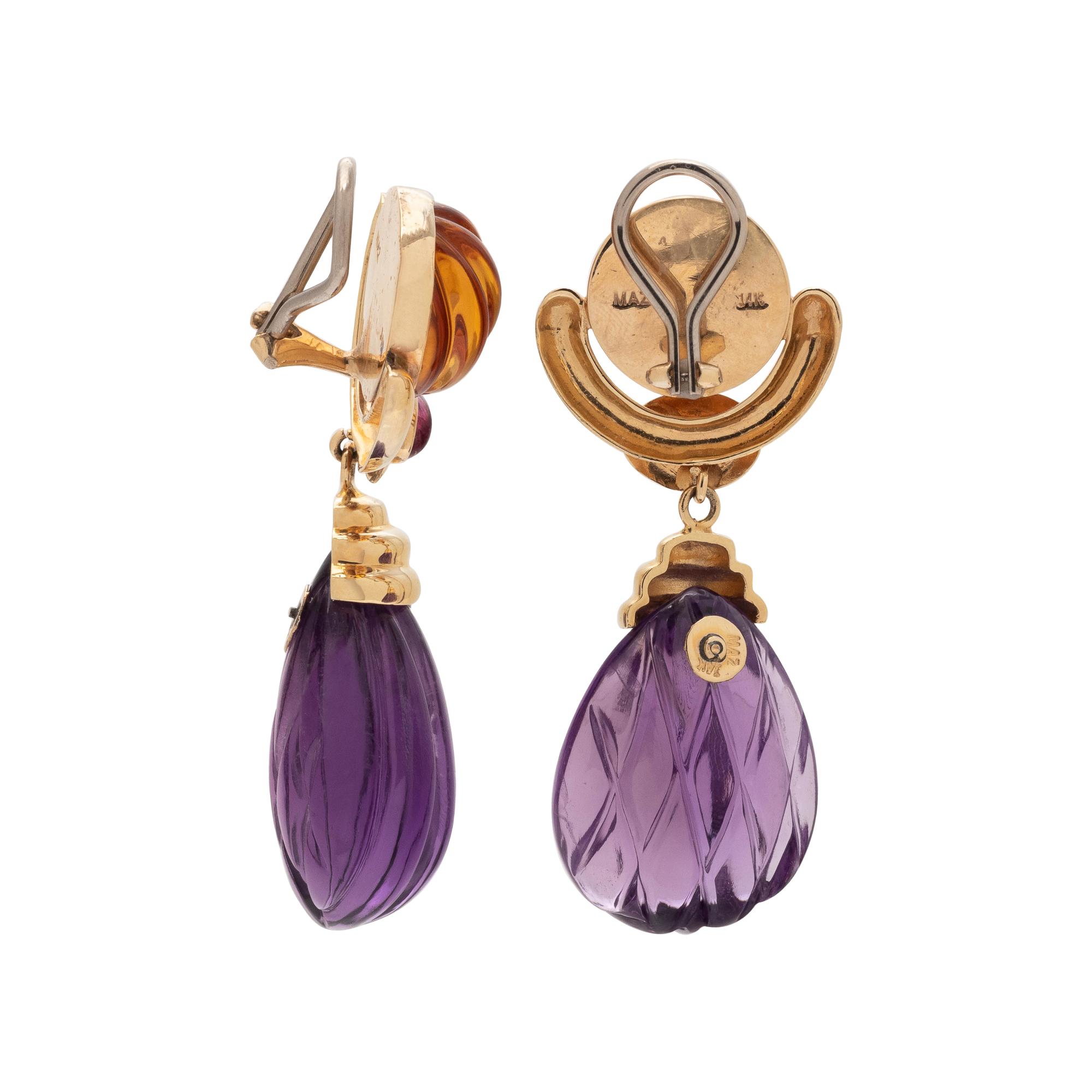 MAZ, YELLOW GOLD AND MULTIGEM EARCLIPS