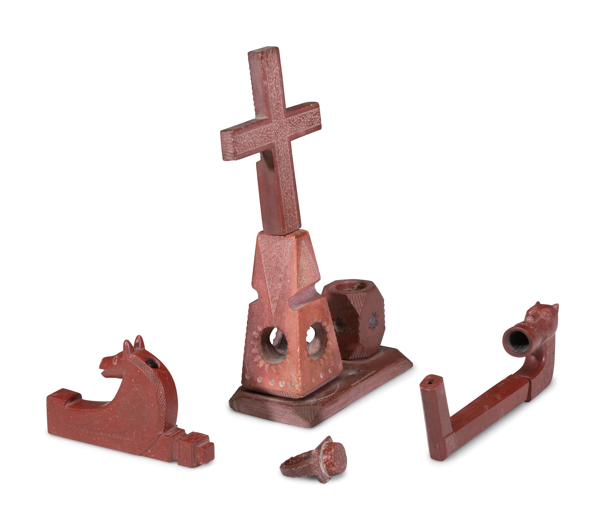 Western Great Lakes Catlinite Inkwell and Pipes