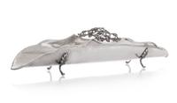An Italian Silver Bread Server, Malinverni Umberto di Arnaldo, Milan, Mid-20th Century, having a curved body with a pierced foliate scr