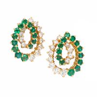 Diamond, Synthetic Emerald, and Yellow Gold Earrings