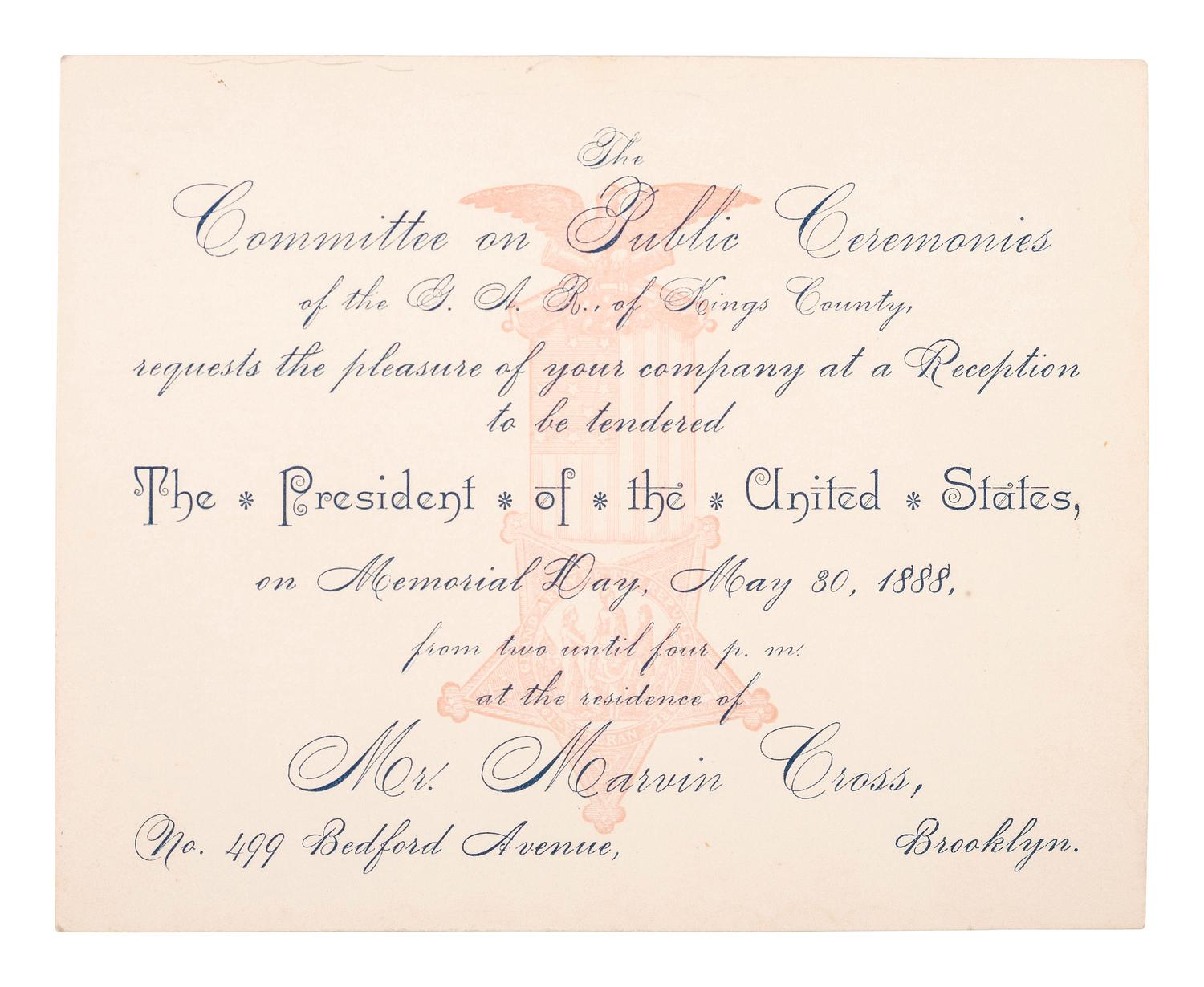 [CLEVELAND, Grover (1837-1908)]. A collection of invitations, calling cards, and ephemera related to the inauguration and presidency of Grover Cleveland, comprising:
