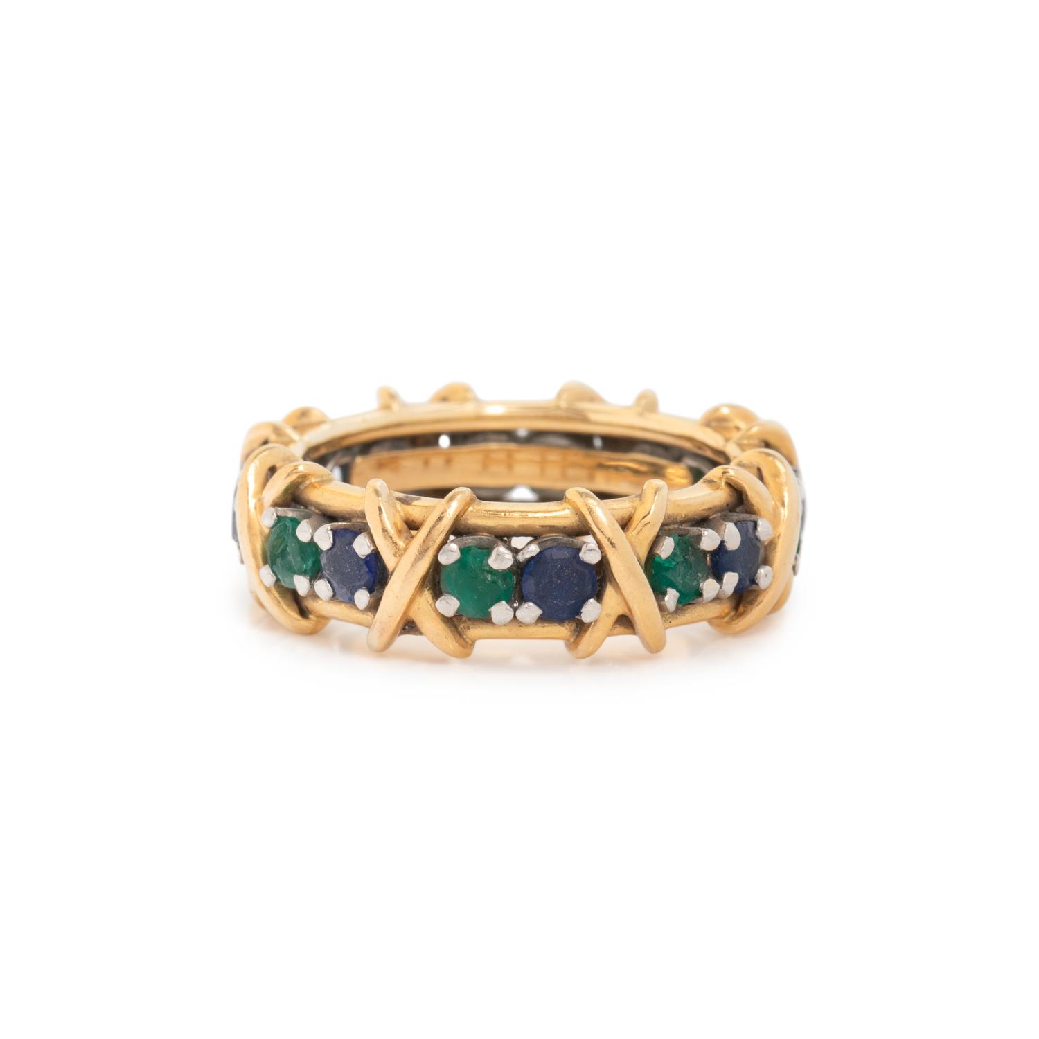 TIFFANY & CO., SCHLUMBERGER EMERALD AND SAPPHIRE '16 STONE BAND' BAND