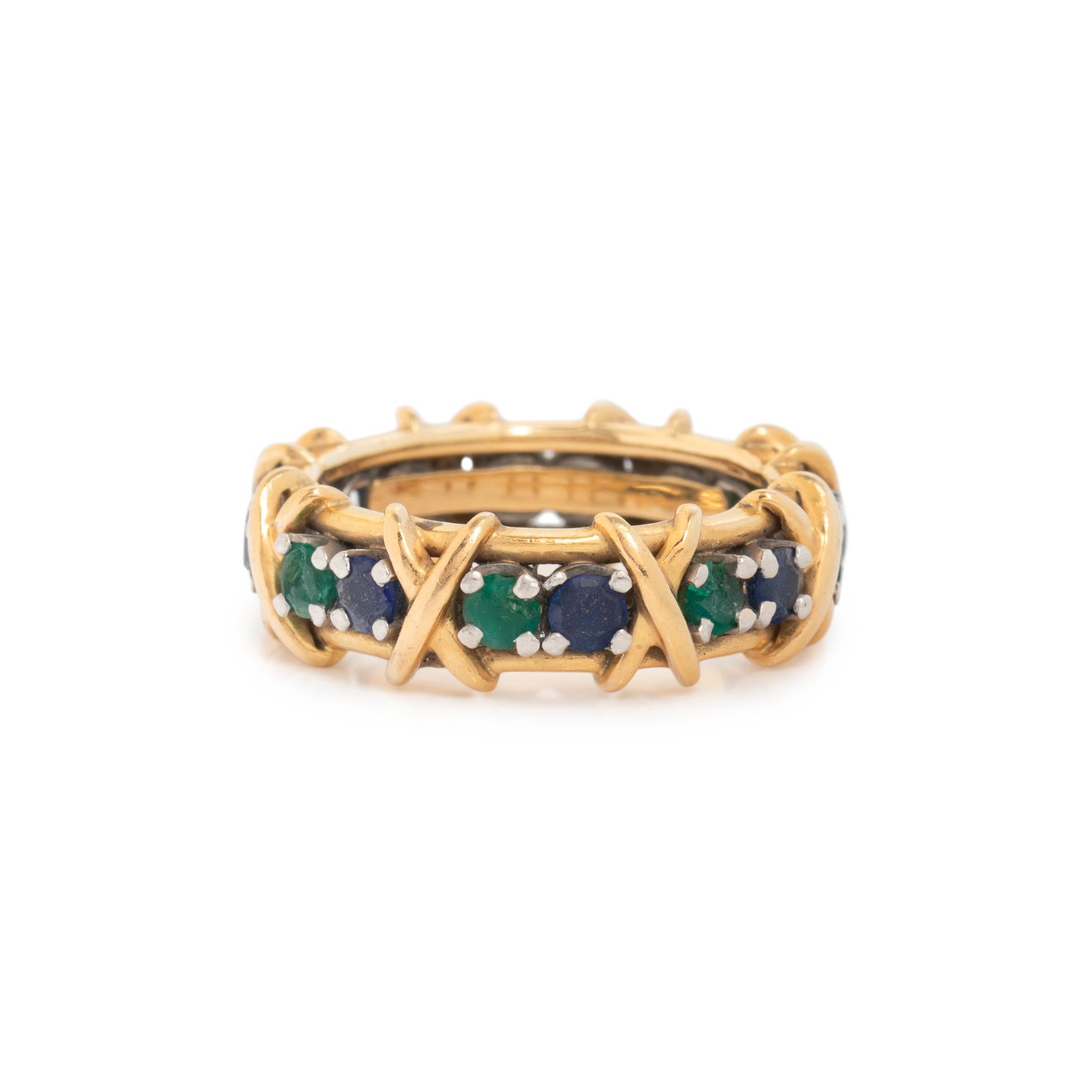 TIFFANY & CO., SCHLUMBERGER EMERALD AND SAPPHIRE '16 STONE BAND' BAND