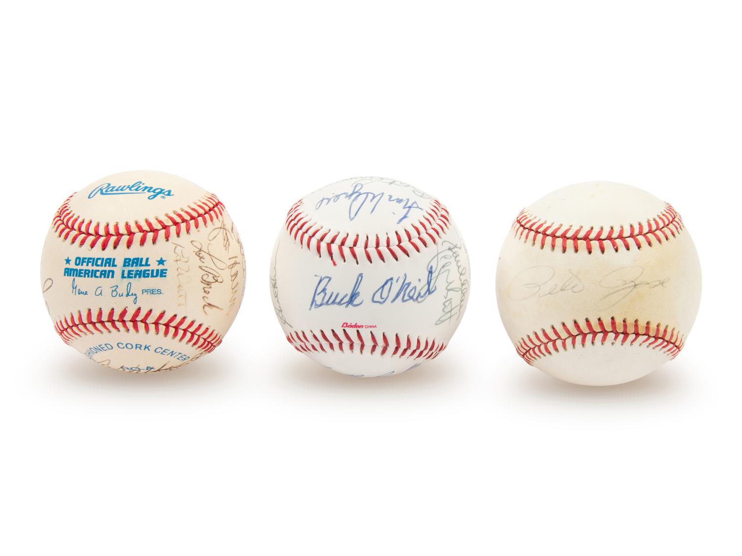 A Collection of Signed Autograph Baseballs Including Hall of Famers and Pete Rose