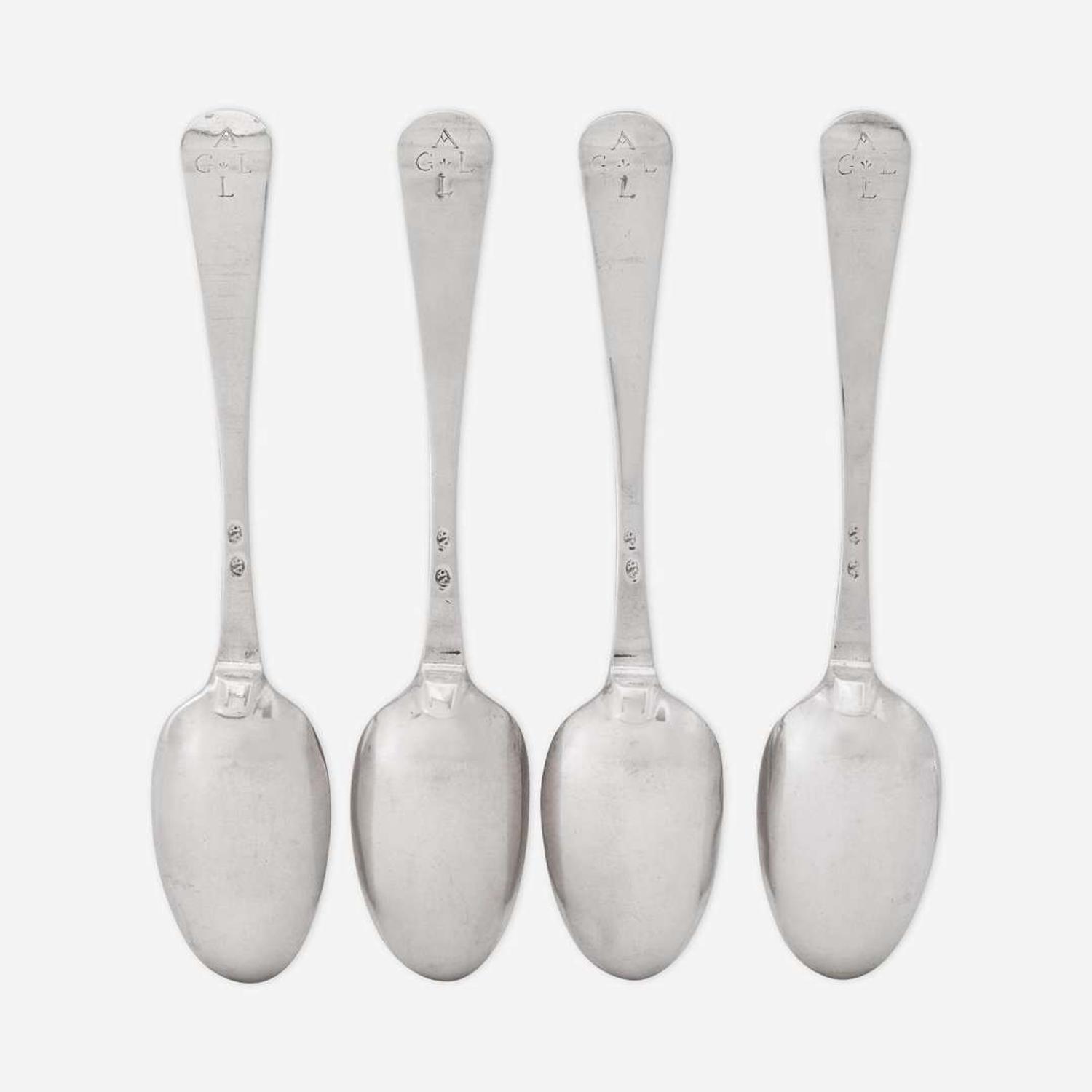 A rare set of four silver tablespoons Adrian Bancker (1703-1772), New York, NY, circa 1740