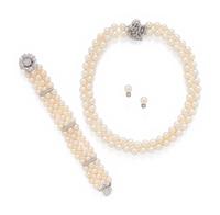 COLLECTION OF CULTURED PEARL AND DIAMOND JEWELRY
