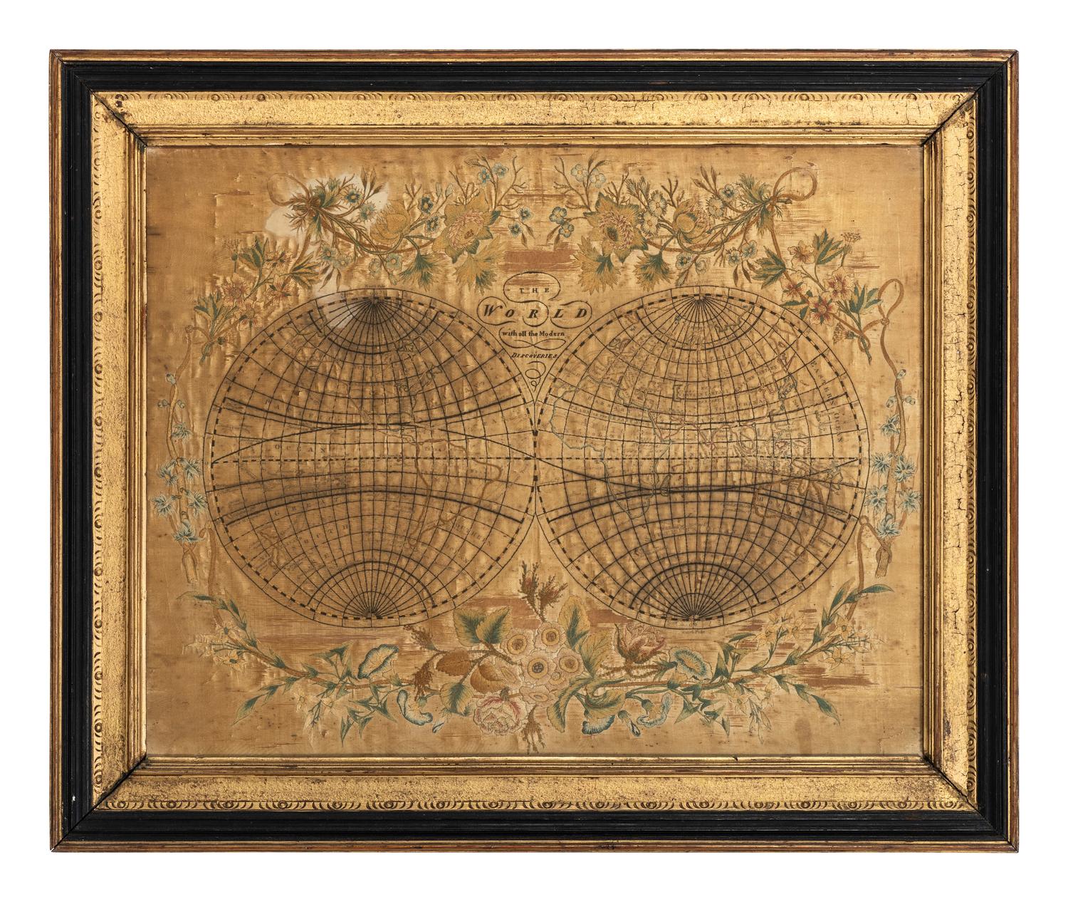 A Goldwork Embroidered World Map