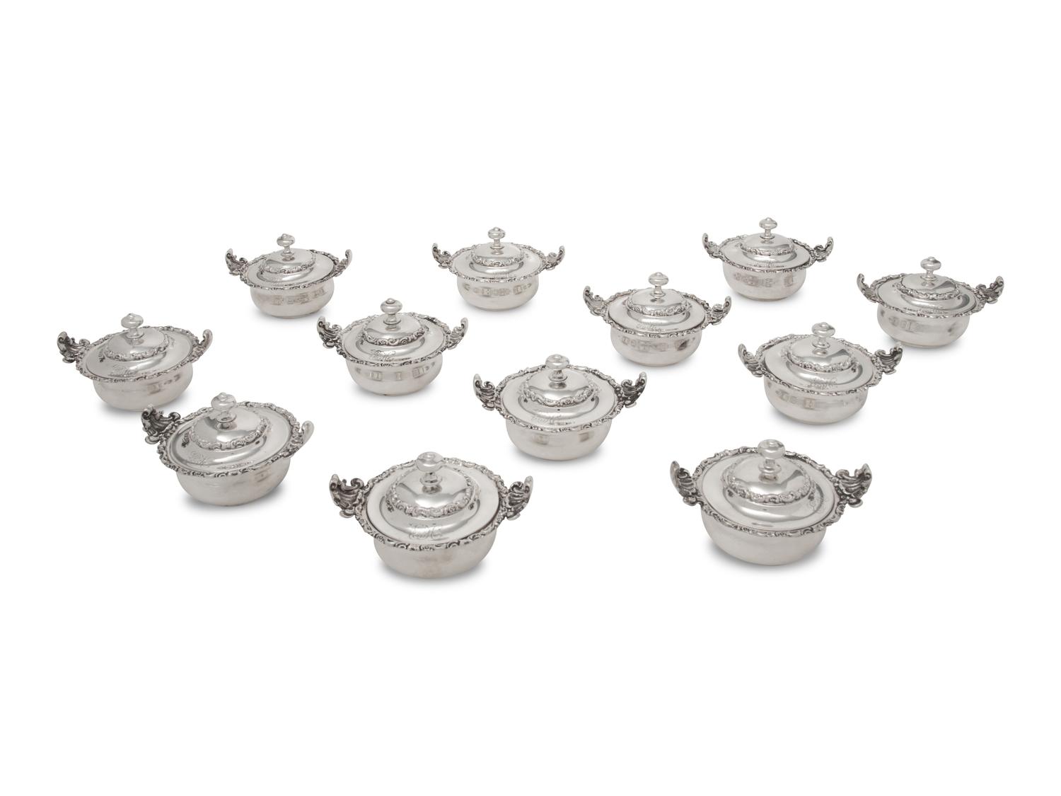 A Set of Twelve American Silver Covered Bouillon Bowls and Underplates