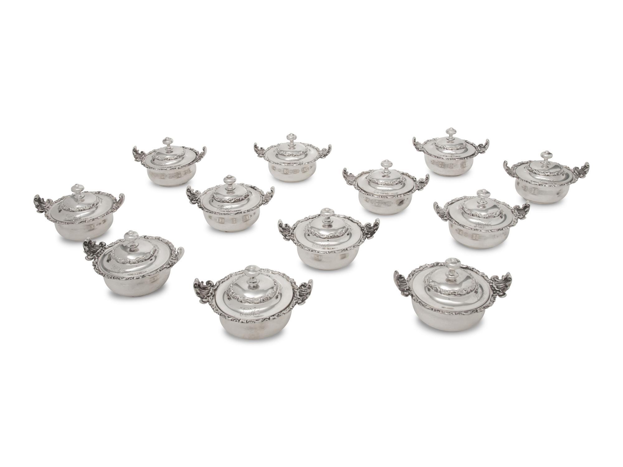 A Set of Twelve American Silver Covered Bouillon Bowls and Underplates