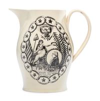 A Scarce Staffordshire Transfer-Printed Creamware 'Washington Crowned with Laurels by Liberty' Pitcher
