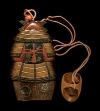 A Large Japanese Gold, Red and Black Lacquer Three-Case Inro