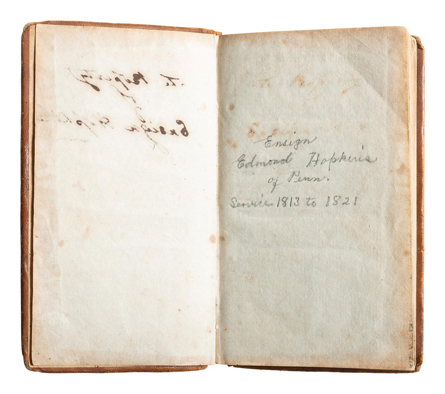 [MILITARIA]. A group of 5 items highlighted by 1817 Infantry Exercise of the United States identified to Ensign Edmond Hopkins.