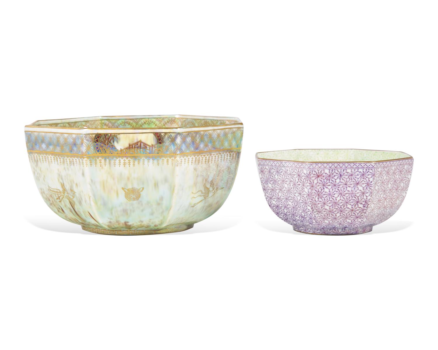 Two Wedgwood Lustreware Octagonal Bowls