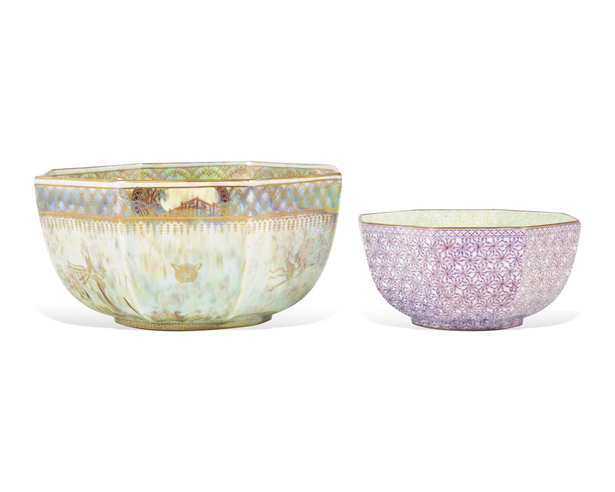 Two Wedgwood Lustreware Octagonal Bowls