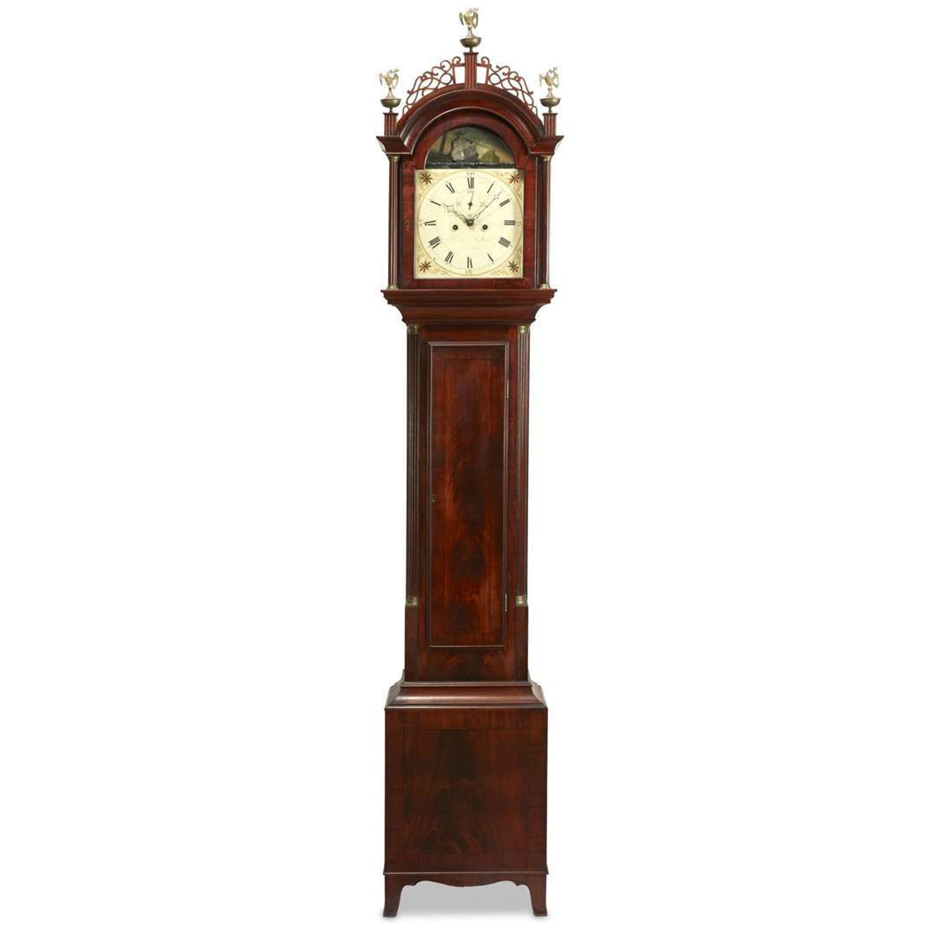 Federal inlaid and carved mahogany tall case clock Aaron Willard (1757-1844), Boston, MA, circa 1800