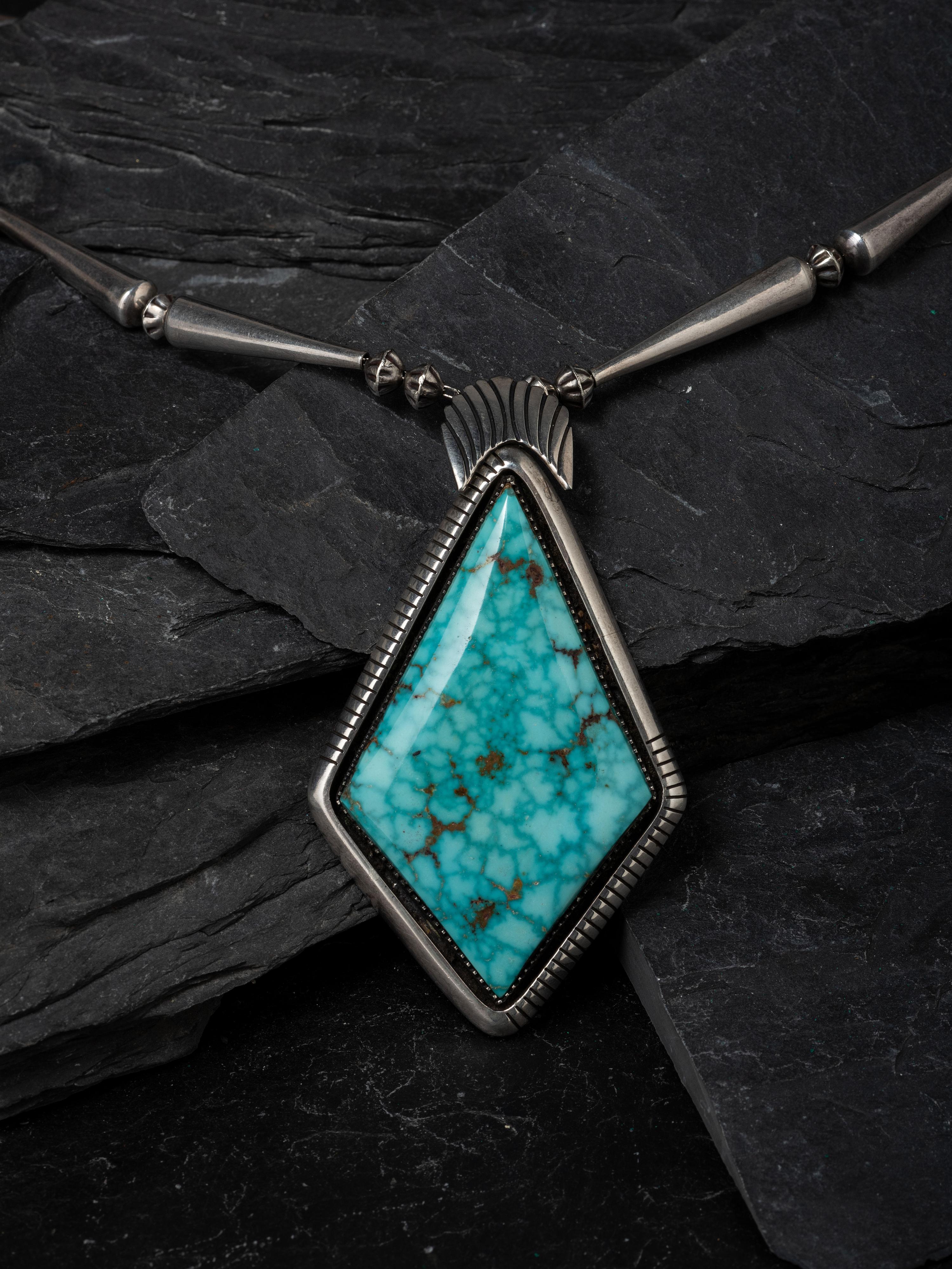 Mary Marie Yazzie (Diné, b. 1943) — Silver and Kingman Turquoise Necklace