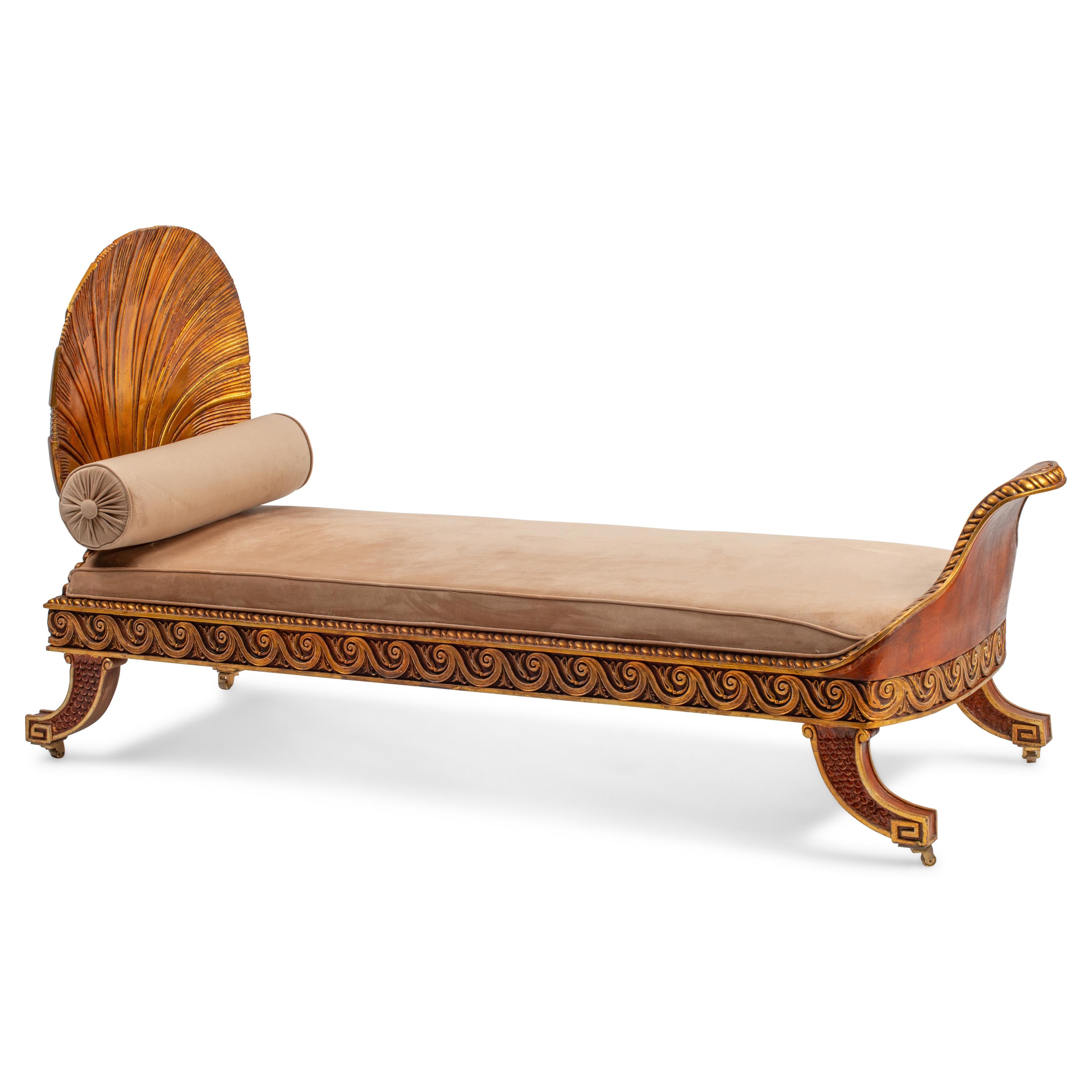 An Austrian Neoclassical Style Painted and Parcel Gilt Chaise Longue