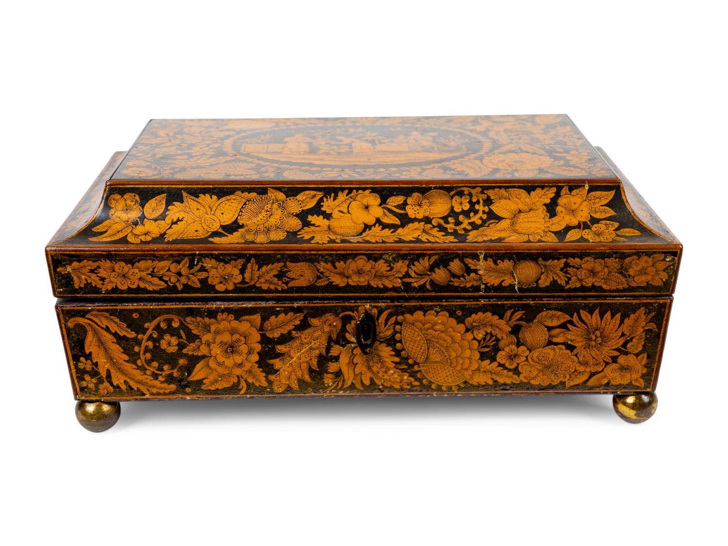 A Regency Penwork Tea Caddy — EARLY 19TH CENTURY