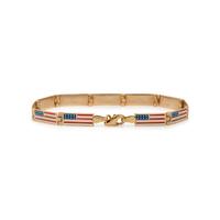 Yellow Gold and Enamel American Flag Bracelet and Pin