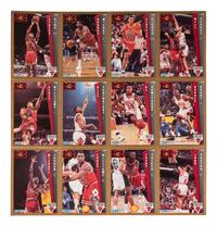 A Group of Michael Jordan Last Material Including An Unused Upper Deck Life Life Size Stand Up Display and a 1994 Rare Air Factory Sealed Basketball Card Set,