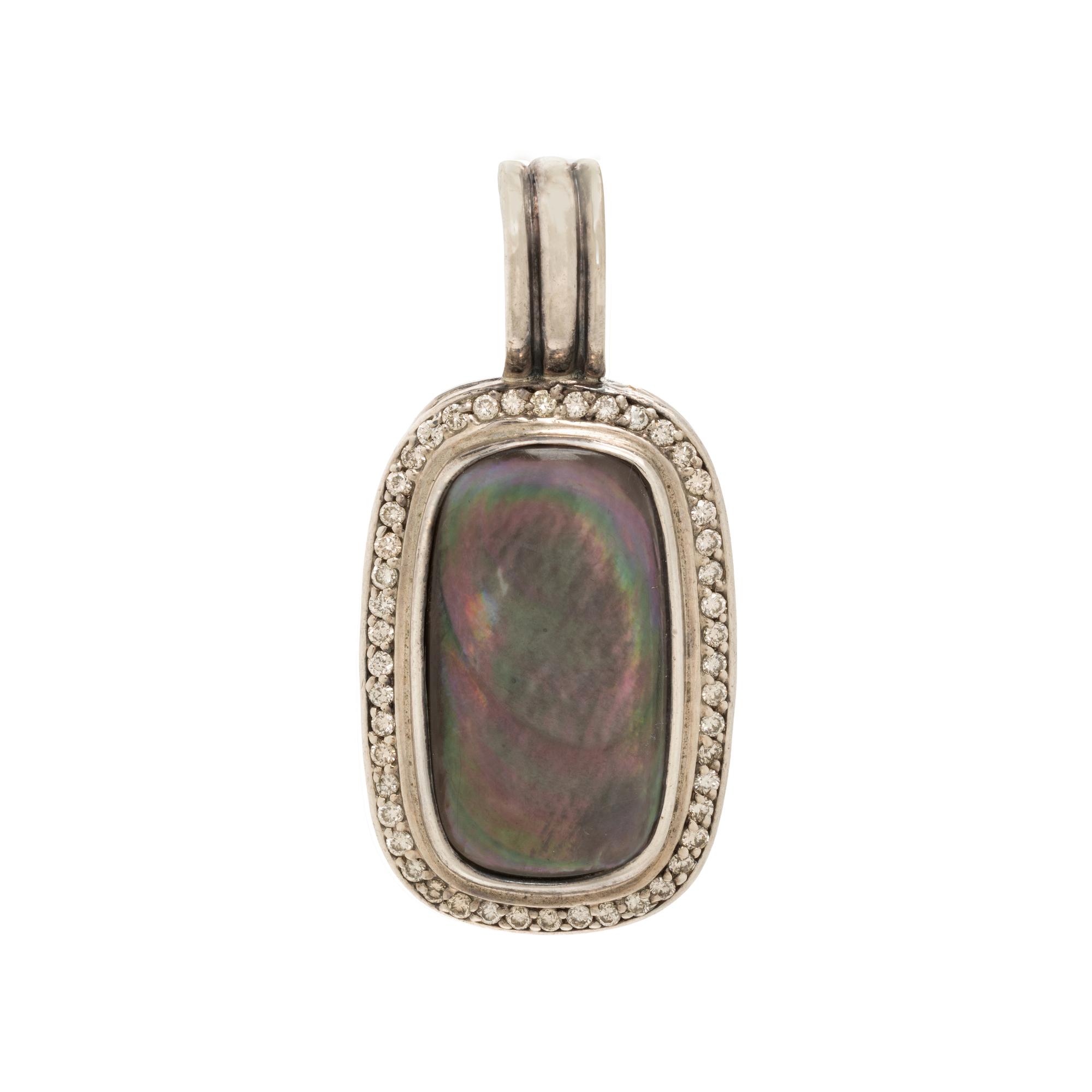 David Yurman, Sterling Silver Abalone Mother-of-Pearl, and Diamond Pendant