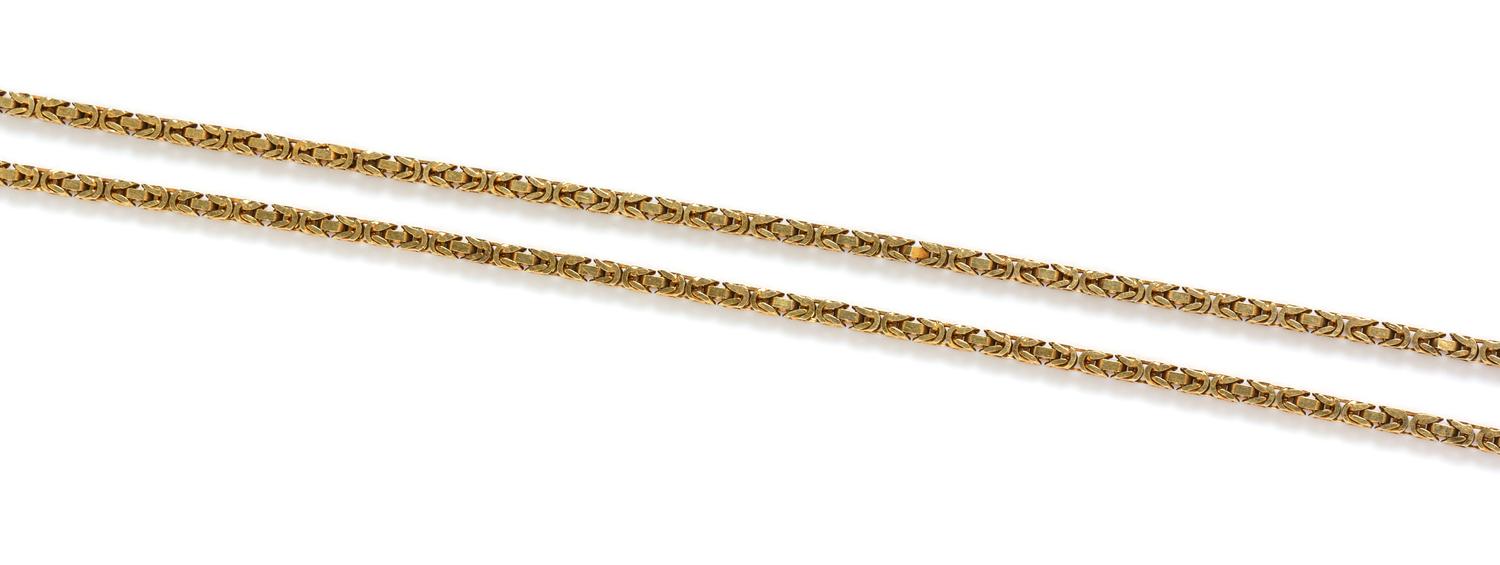 A 14 Karat Yellow Gold Byzantine Link Chain Necklace, UnoAErre, 32.90 dwts.