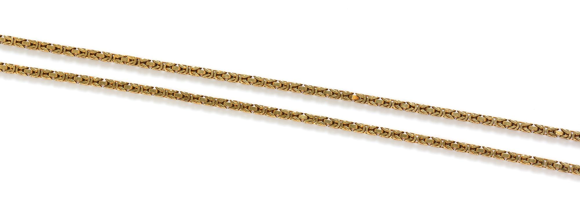 A 14 Karat Yellow Gold Byzantine Link Chain Necklace, UnoAErre, 32.90 dwts.