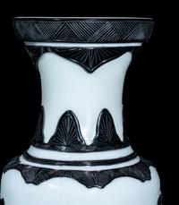 A Pair of Chinese Black Overlay White Ground Peking Glass Vases