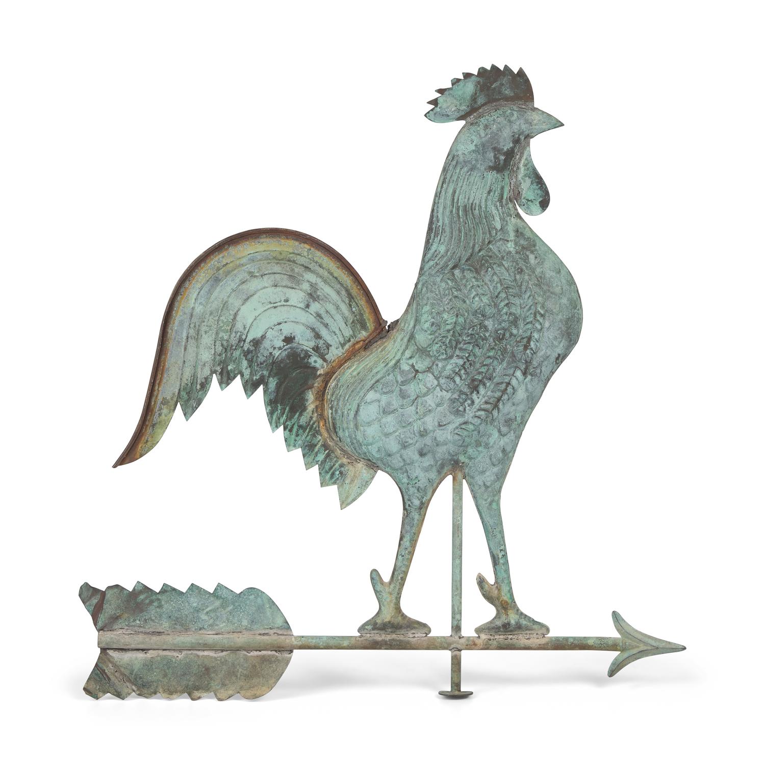 A Patinated and Molded Copper Rooster Weathervane