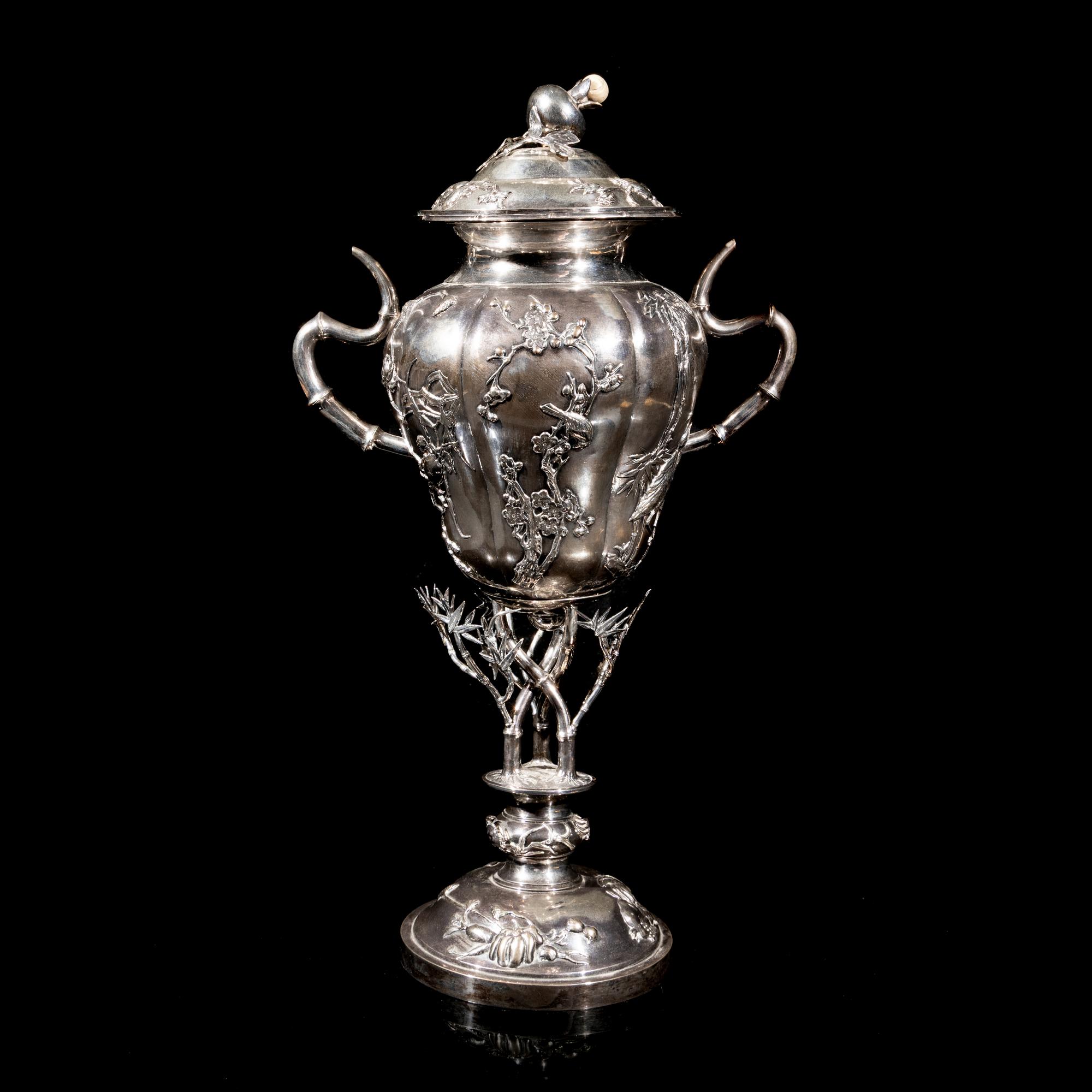 A Chinese Export Silver Cup and Cover, Early 20th Century 晚清-民國 外銷歲寒三友銀杯