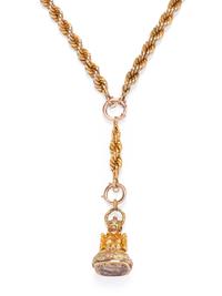 YELLOW GOLD INTAGLIO FOB AND CHAIN