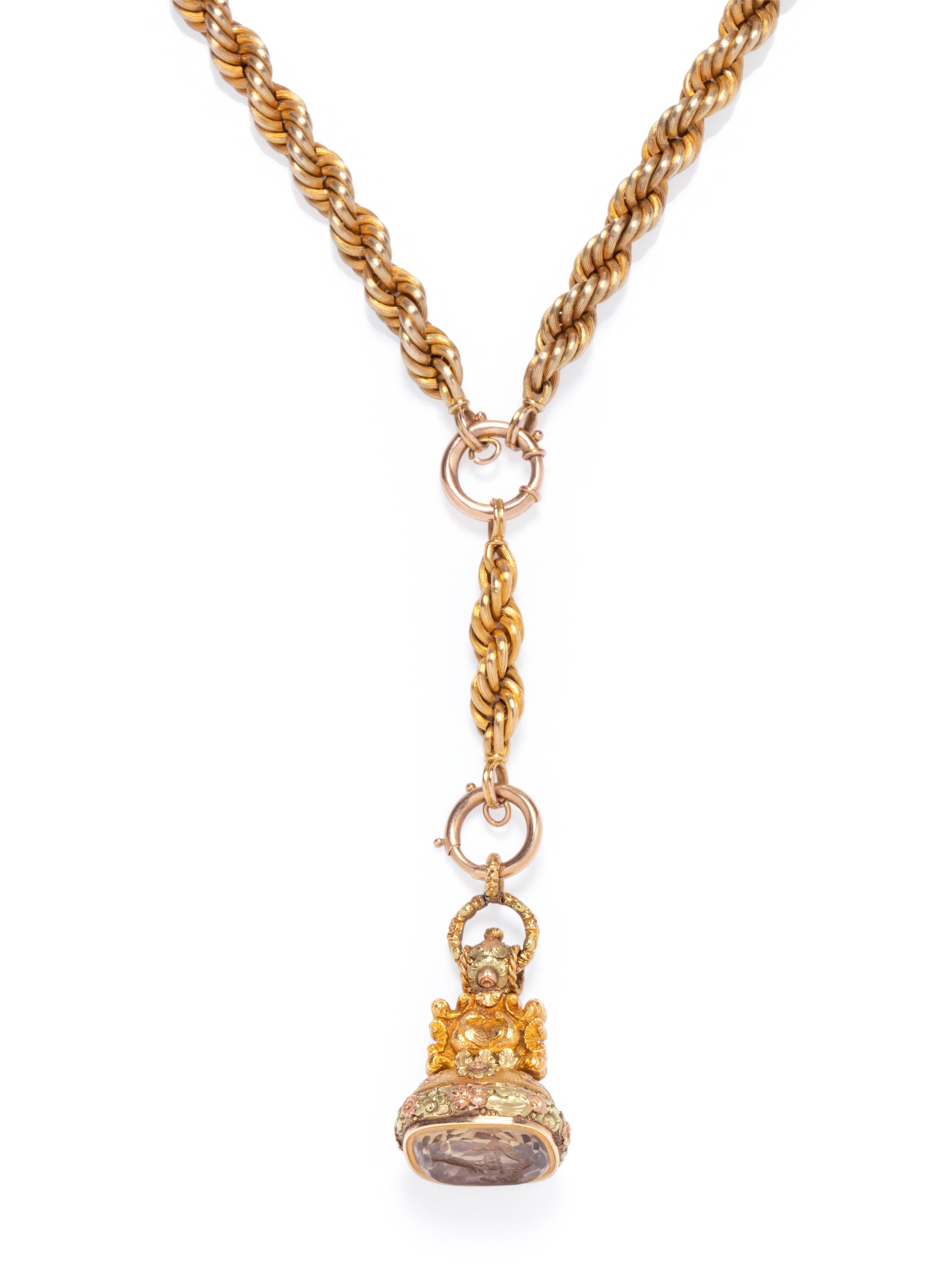 YELLOW GOLD INTAGLIO FOB AND CHAIN