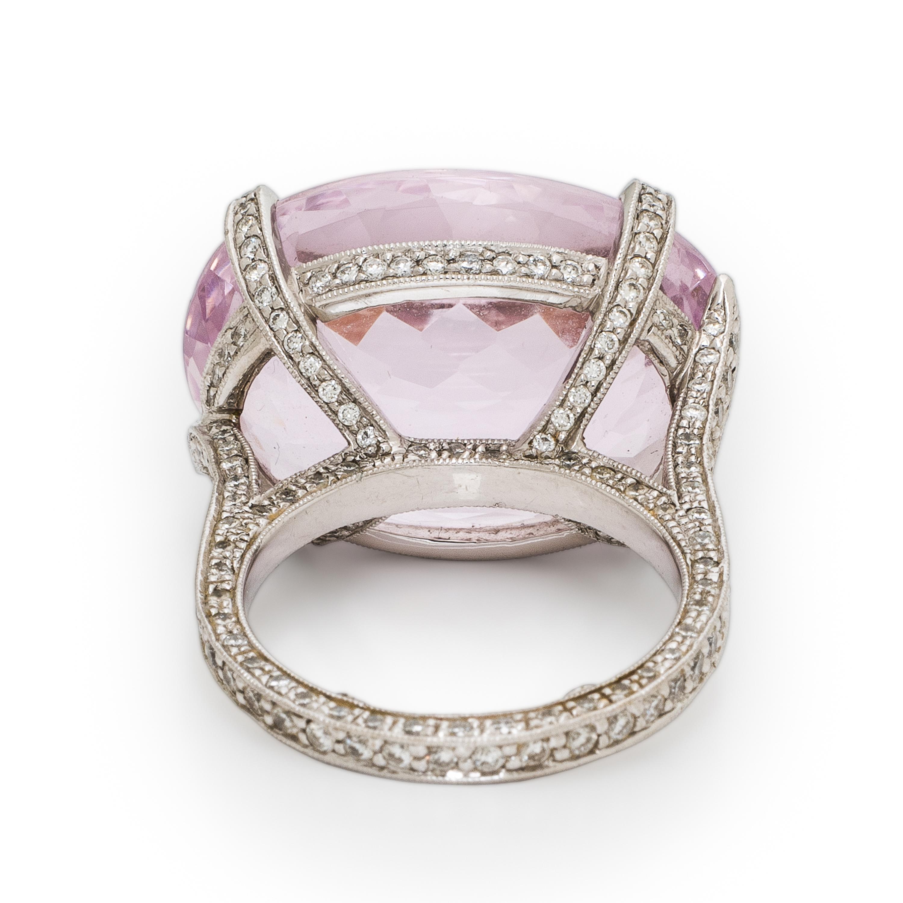Kunzite, Diamond, and White Gold Ring