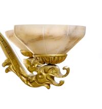A Pair of Gilt Bronze and Alabaster Six-Light Chandeliers