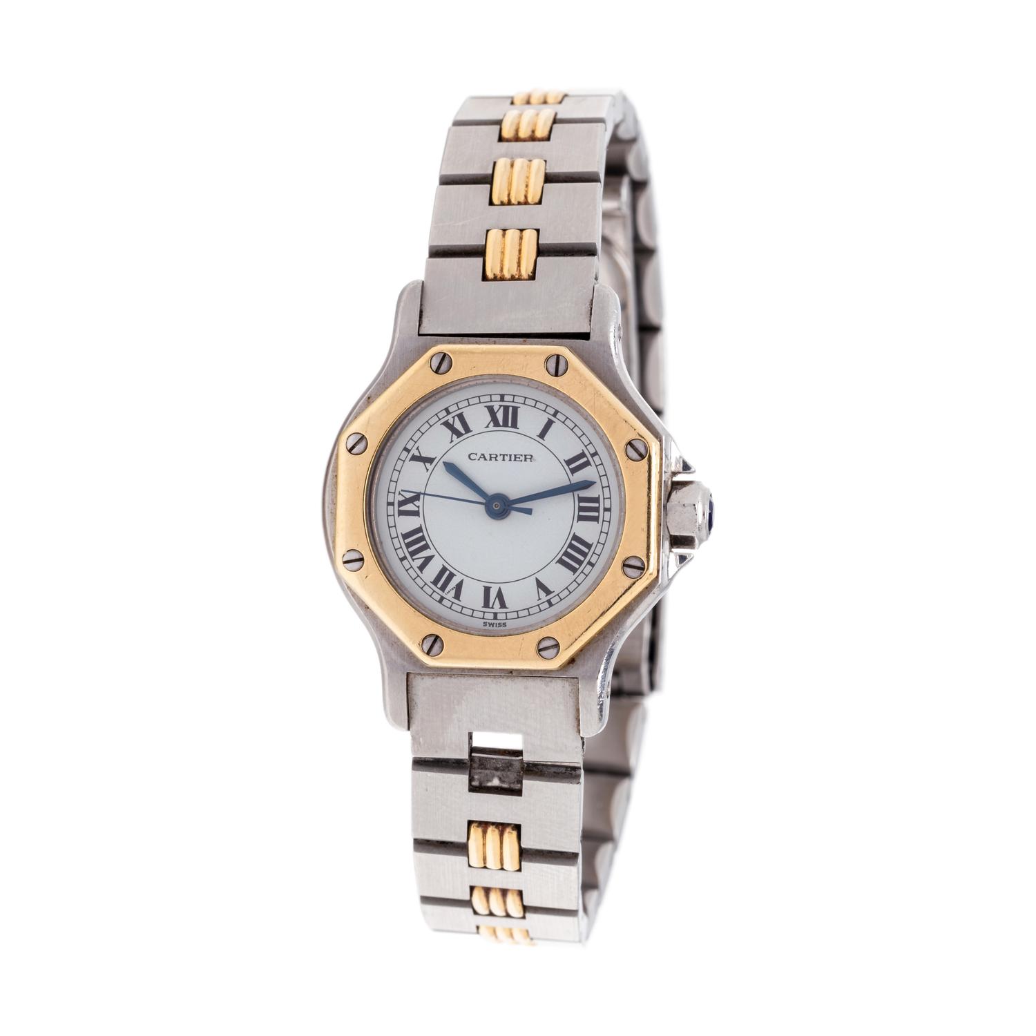 CARTIER, STAINLESS STEEL AND 18K YELLOW GOLD 'SANTOS' WRISTWATCH