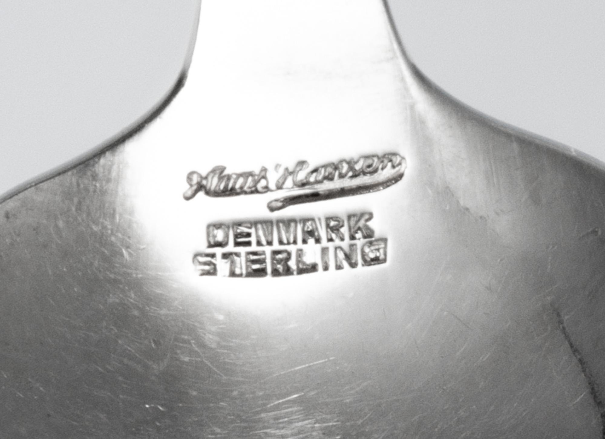 A Danish Silver Flatware Service, Hans Hansen, Copenhagen, Mid-20th Century, Art Deco Ripple pattern, comprising: 9 dinner knives 3 lun