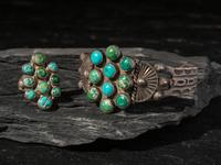 Navajo Silver and Turquoise Cluster Ring and Cuff Bracelet