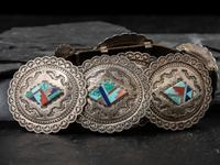 Sterling Silver and Mosaic Inlay Concha Belt