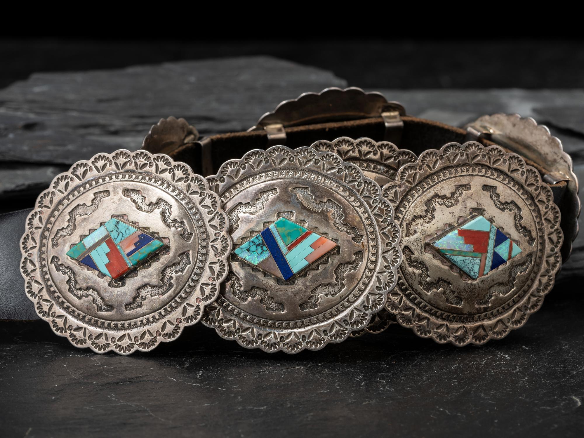 Sterling Silver and Mosaic Inlay Concha Belt