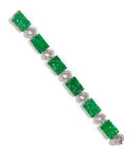 An Art Deco Platinum, Jade and Diamond Bracelet, 18.60 dwts.